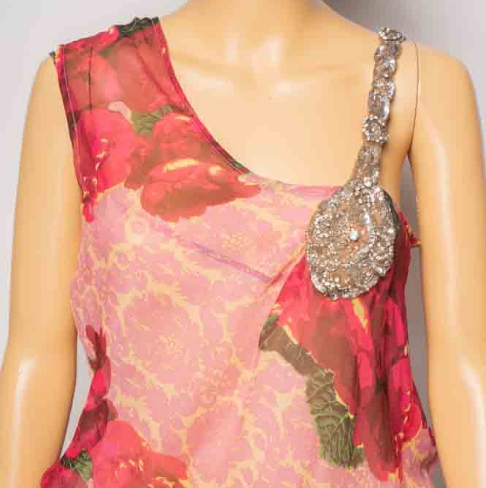 Tracy Reese red- pink flower pattern top w snake